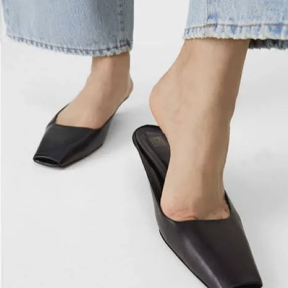 Toteme Mule Black 38 Square Toe Kitten Heel - Picture 4 of 12